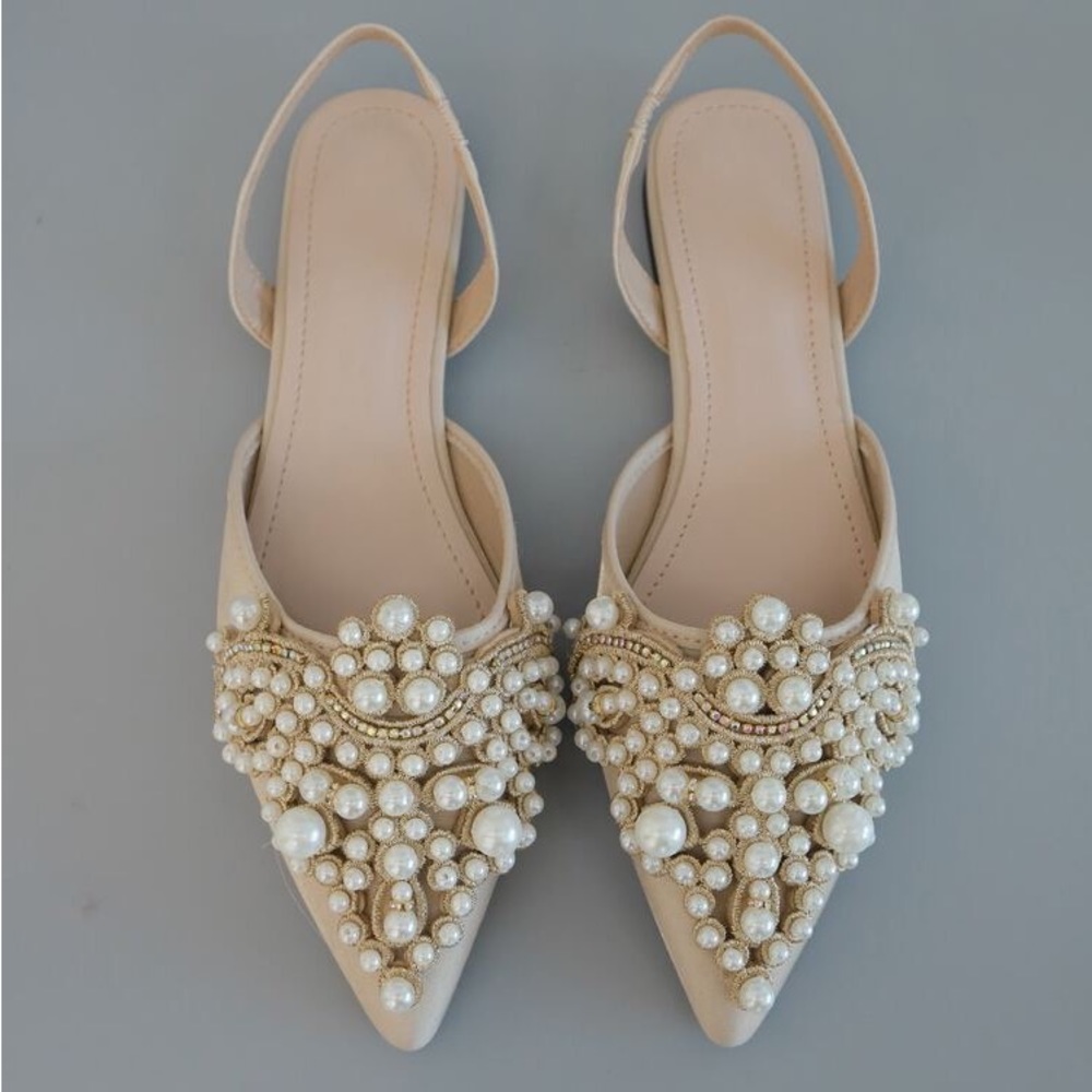 *SOLD* New Faux Pearl & Rhinestone Decor Point Toe Slingback Flats